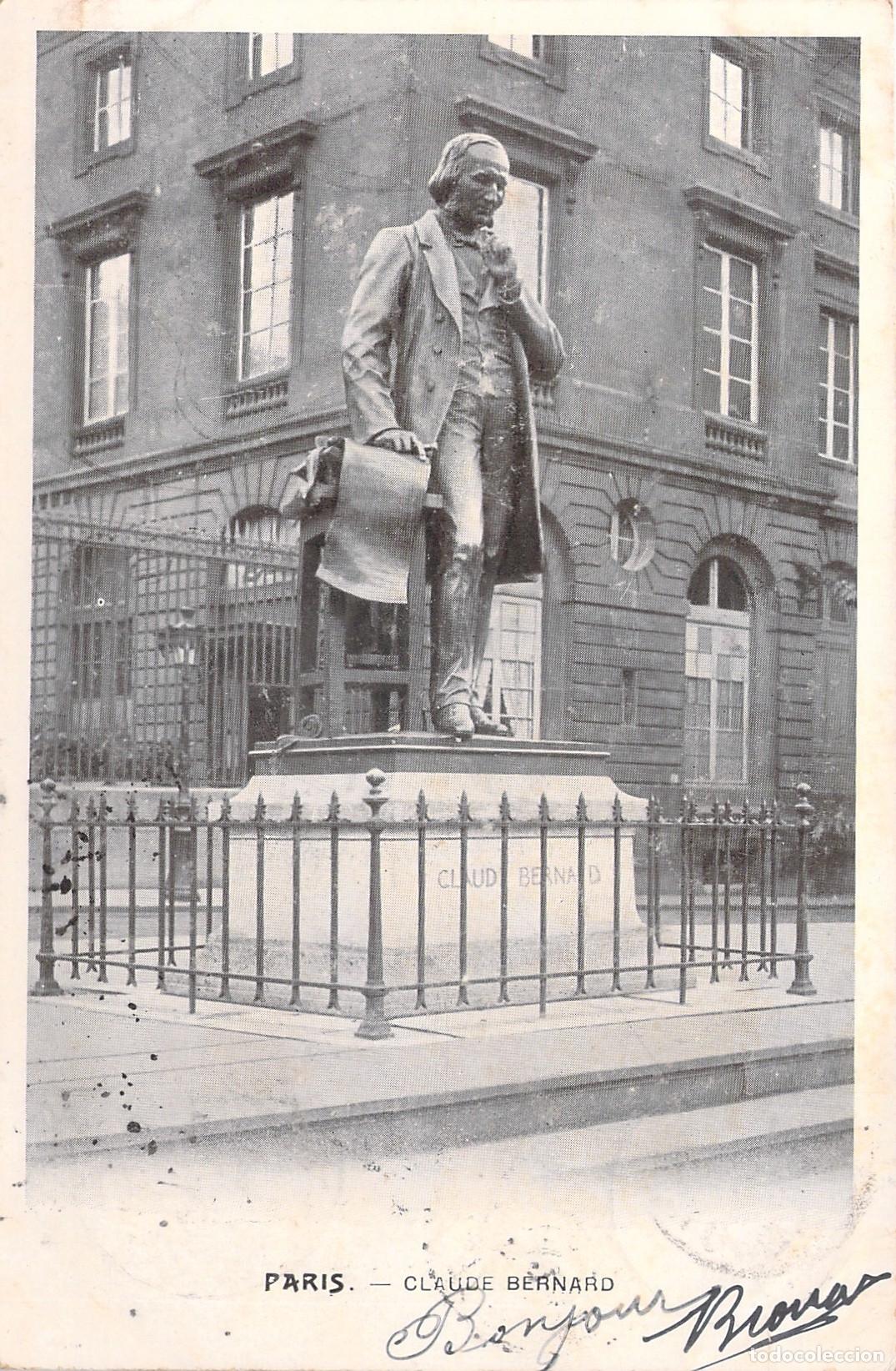 Postkarten: Postal de Par&iacute;s con la estatua de Claude Bernard