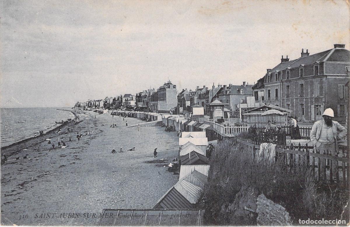 Cartes Postales: Postal de la playa y paseo mar&iacute;timo en Saint-Aubin-sur-Mer, Francia