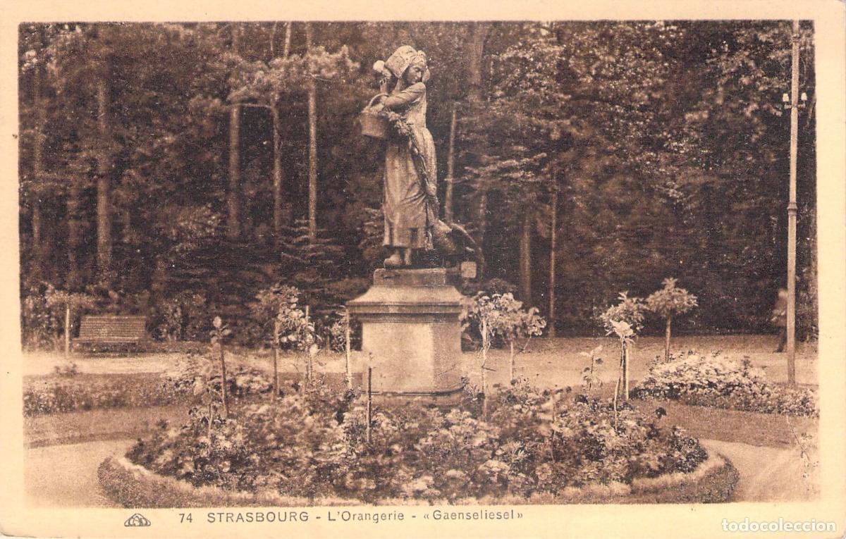 Cartes Postales: Postal de la estatua Gaenseliesel en el parque L'Orangerie, Estrasburgo