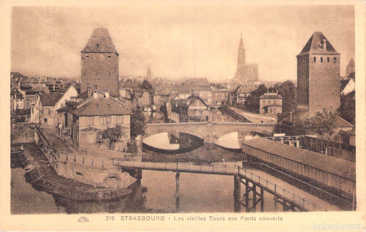 Postkarten: Postal de los Ponts Couverts y torres antiguas en Estrasburgo, Francia