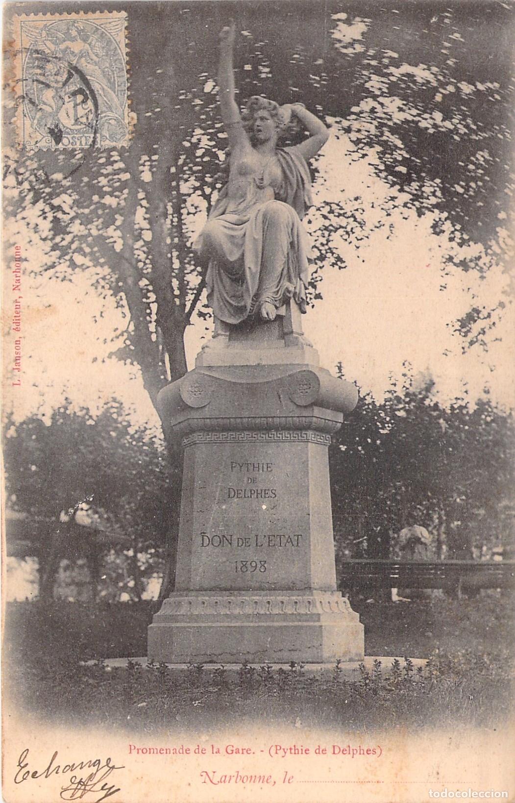 Postkarten: Postal de la estatua Pythie de Delphes en Narbonne, Francia