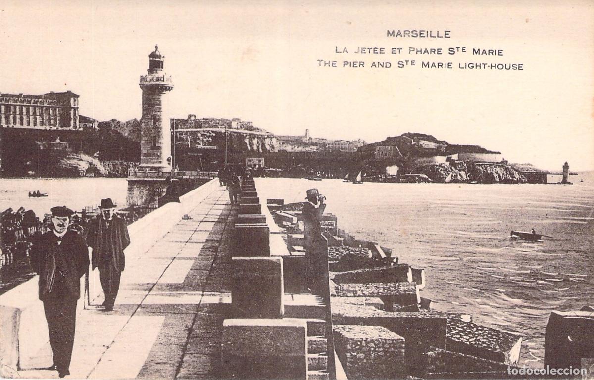 Postkarten: Postal de Marsella: El muelle y el faro de Santa Mar&iacute;a