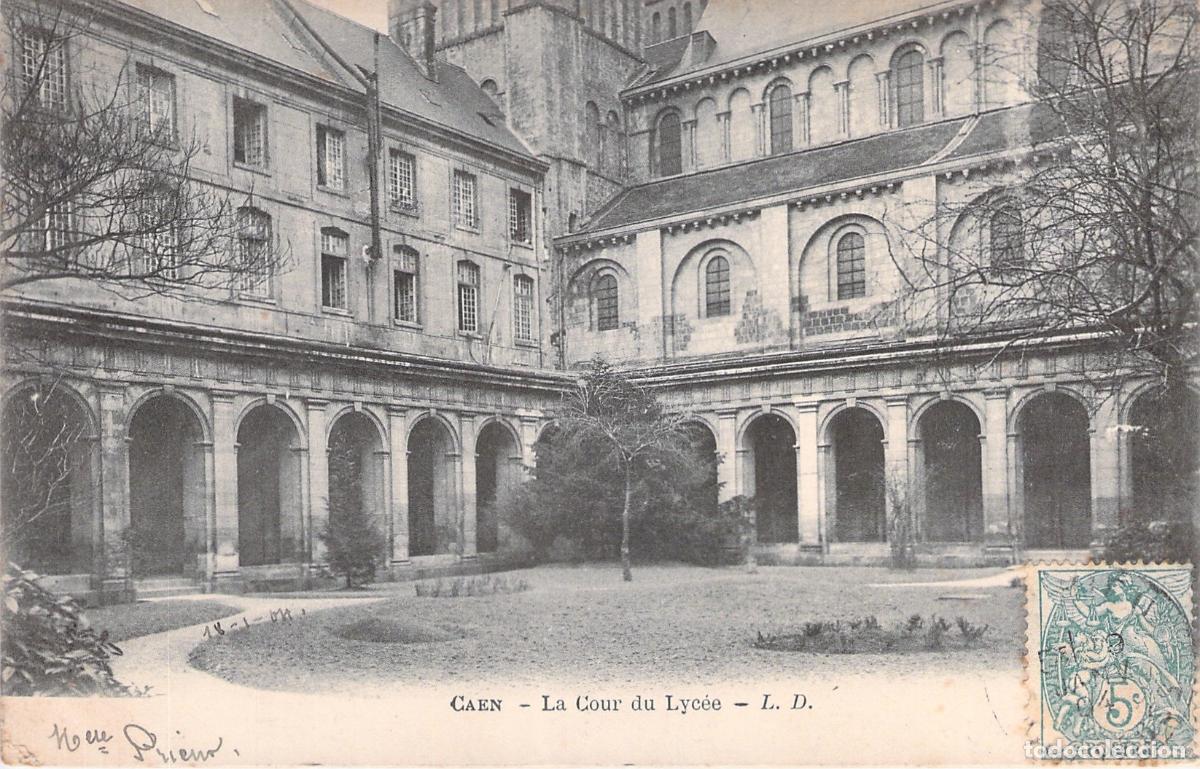 Postkarten: Postal antigua de la arquitectura del patio del Liceo en Caen, Francia