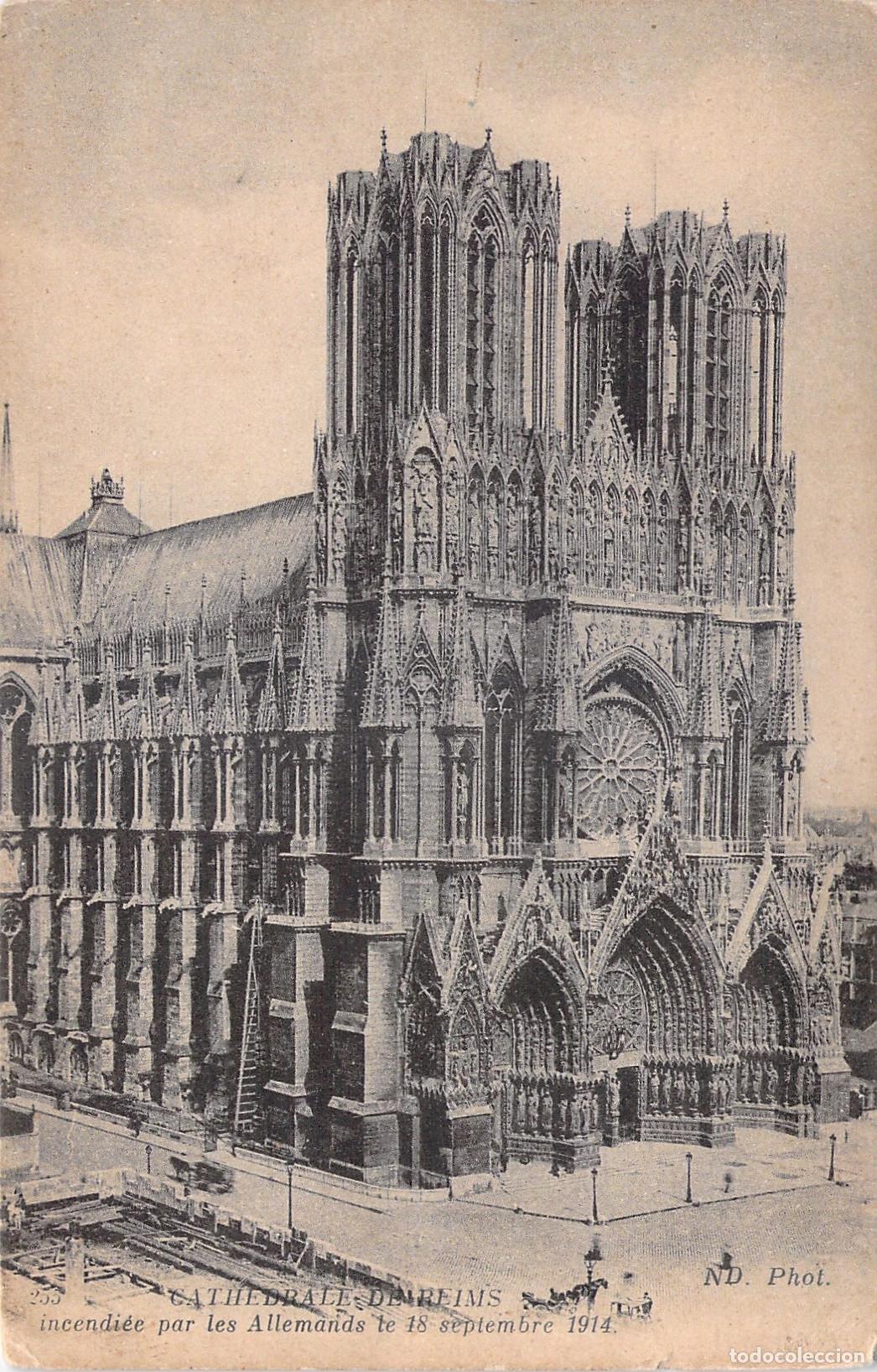 Postkarten: Postal de la Catedral de Reims tras los da&ntilde;os de 1914