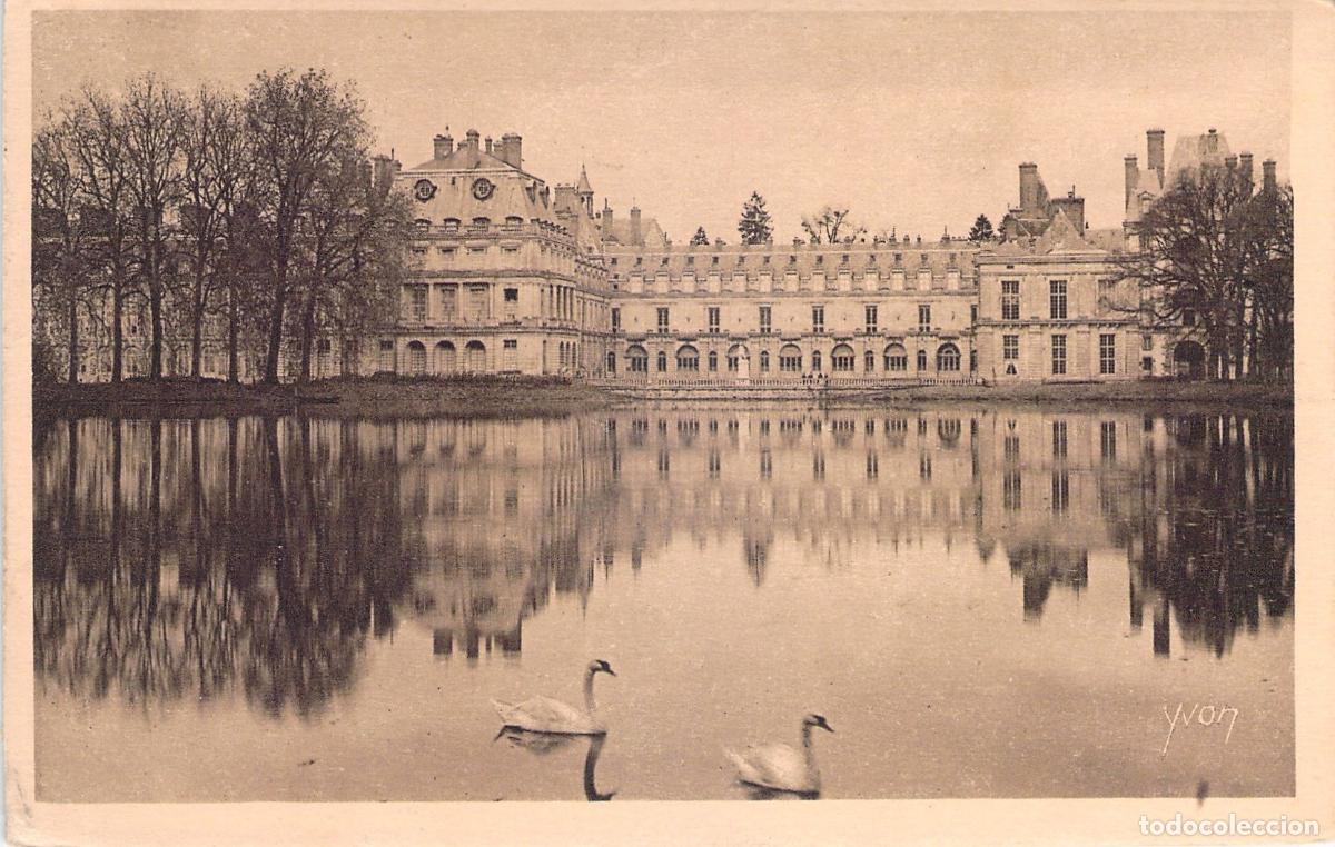 Postkarten: Postal del Palacio de Fontainebleau y estanque
