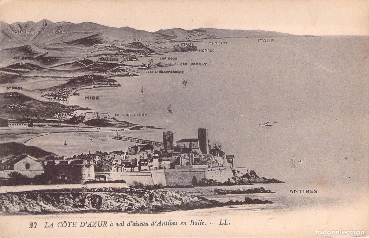Postkarten: Postal de vista a&eacute;rea panor&aacute;mica de la Costa Azul en Antibes, Francia