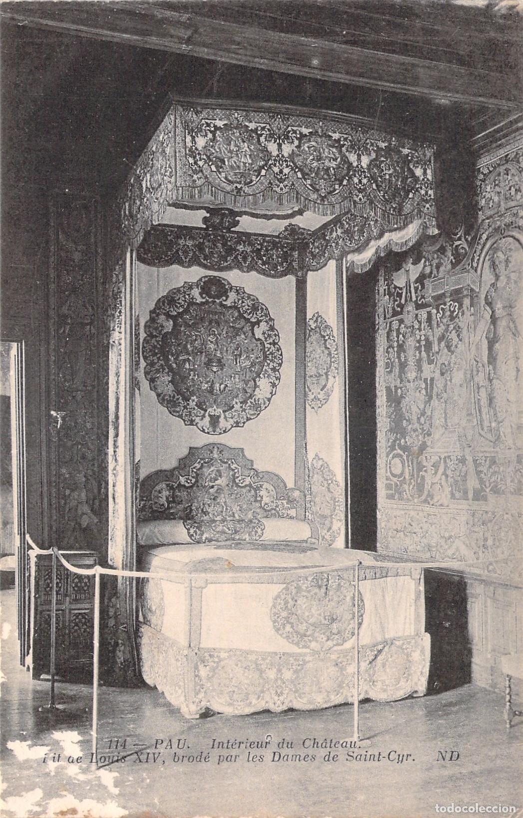 Cartoline: Postal del Castillo de Pau, interior con cama de Luis XIV