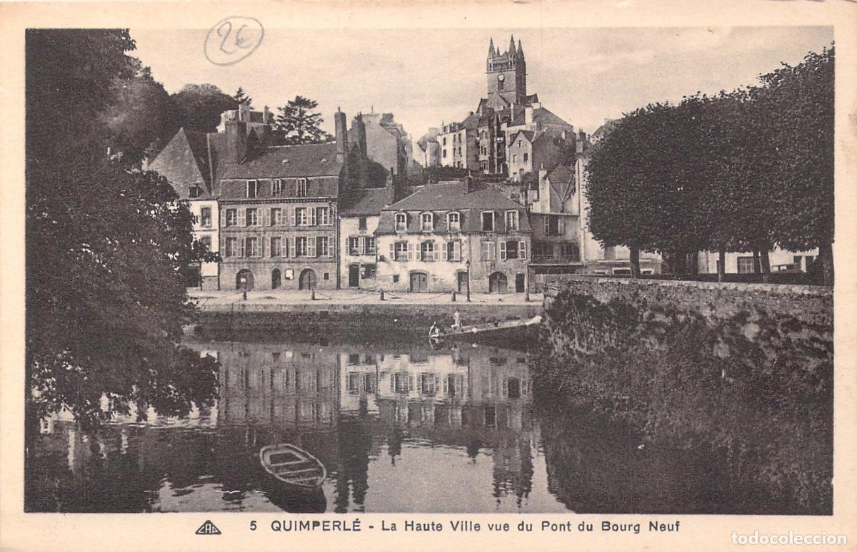 Postales: Postal de Quimperl&eacute;: Vista de la Haute Ville desde el puente