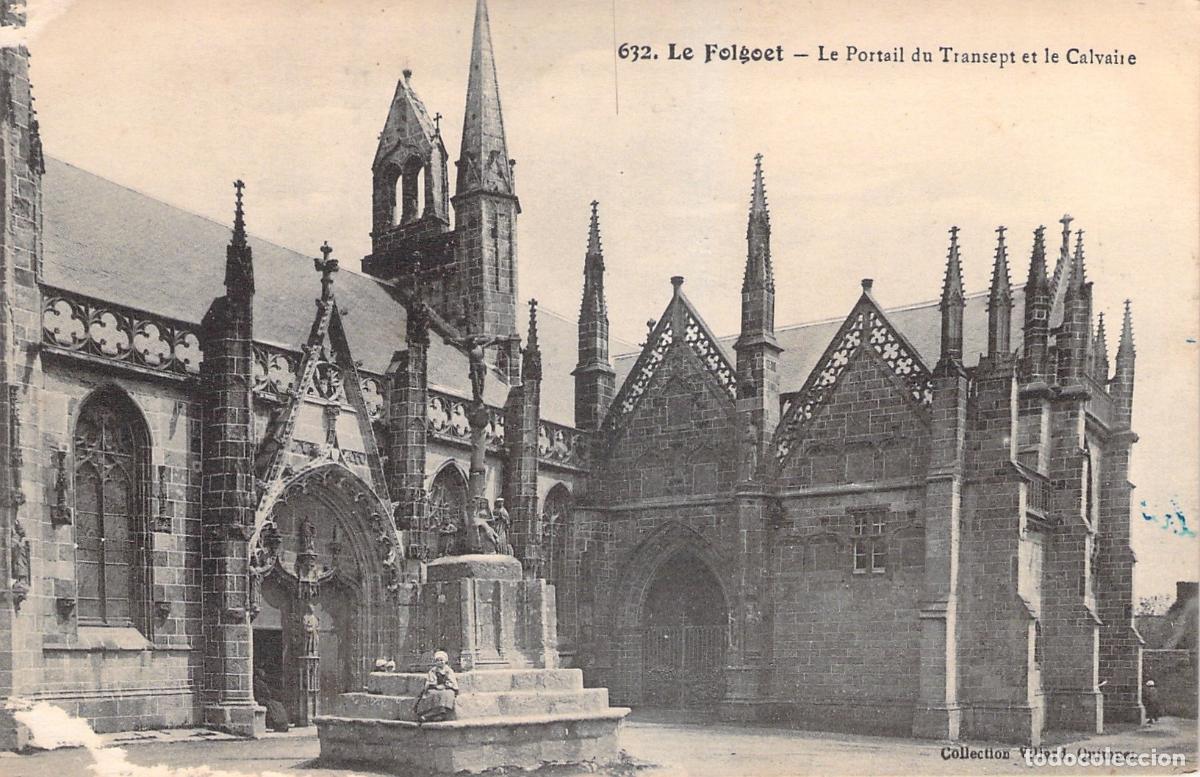 Postales: Postal de la Bas&iacute;lica de Le Folgoet y su Calvario en Breta&ntilde;a