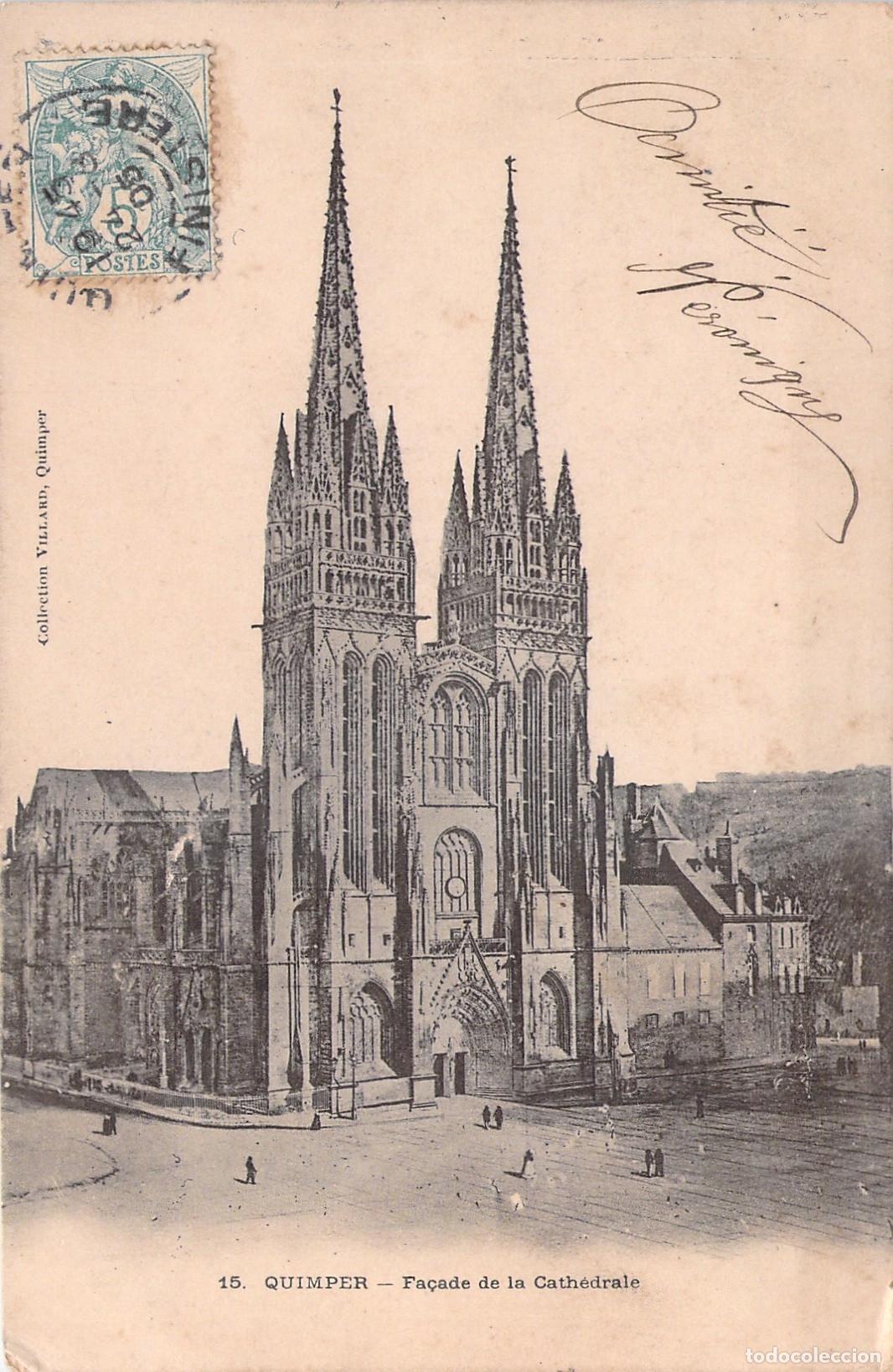 Postales: Postal de la fachada de la Catedral de Quimper en Francia