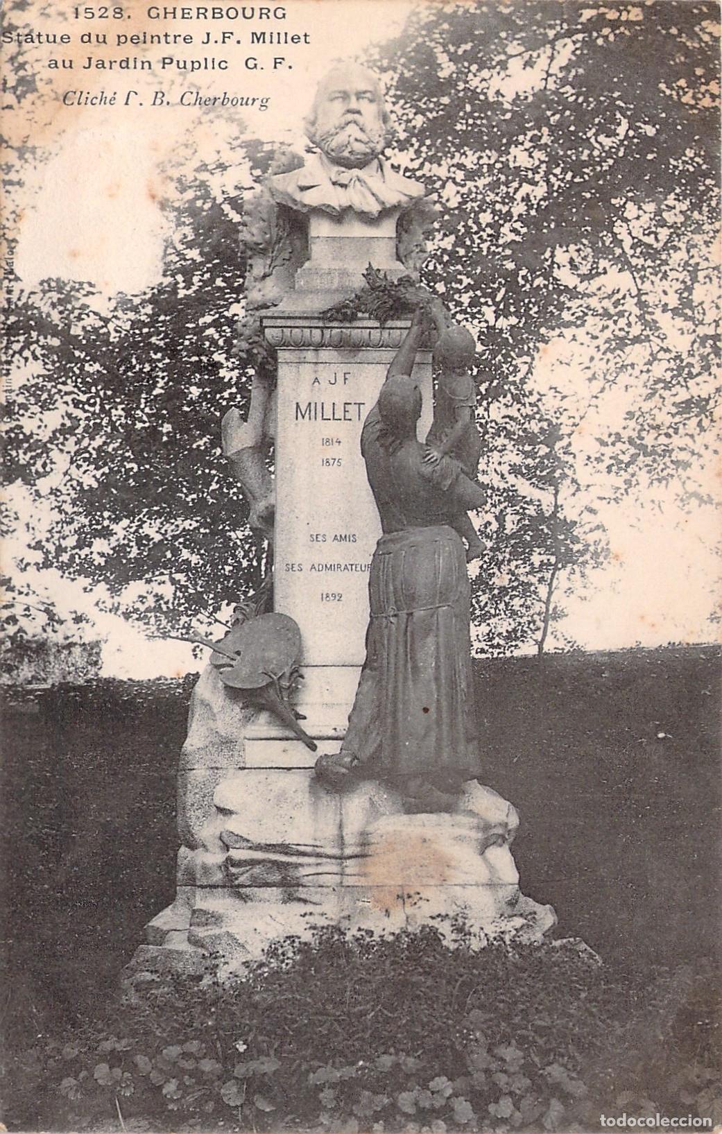Postcards: Postal de la estatua de J.F. Millet en el Jard&iacute;n P&uacute;blico de Cherbourg