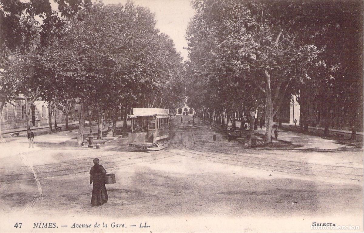 Postales: Postal de N&icirc;mes, Avenue de la Gare con tranv&iacute;a