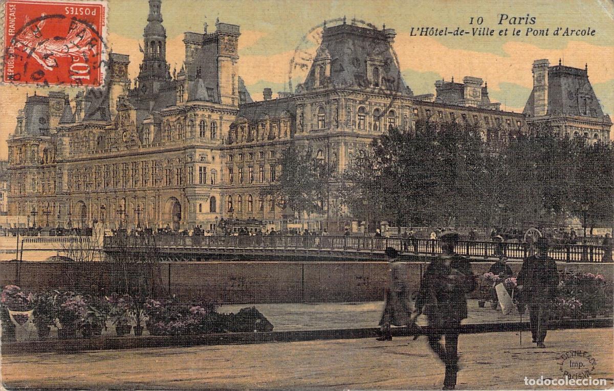 Cartoline: Postal de Par&iacute;s, H&ocirc;tel de Ville y Pont d'Arcole