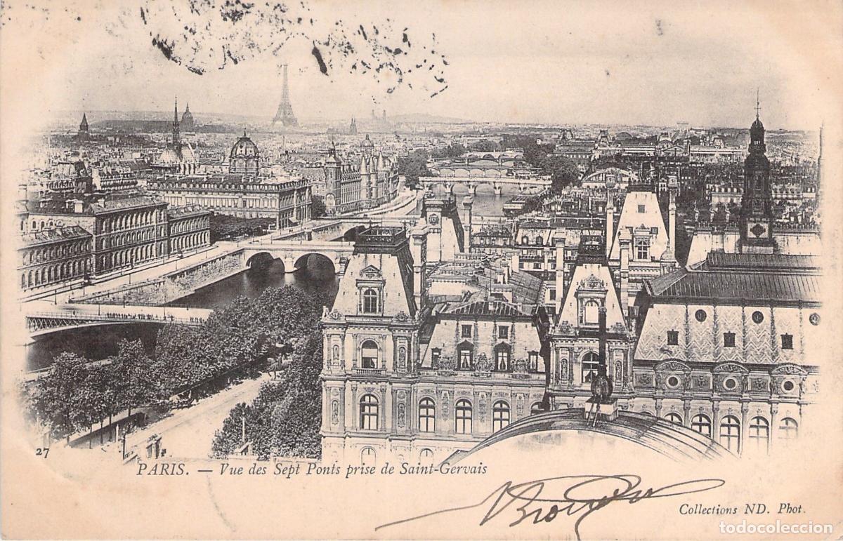 Postkarten: Postal de Par&iacute;s vista de los siete puentes desde Saint-Gervais