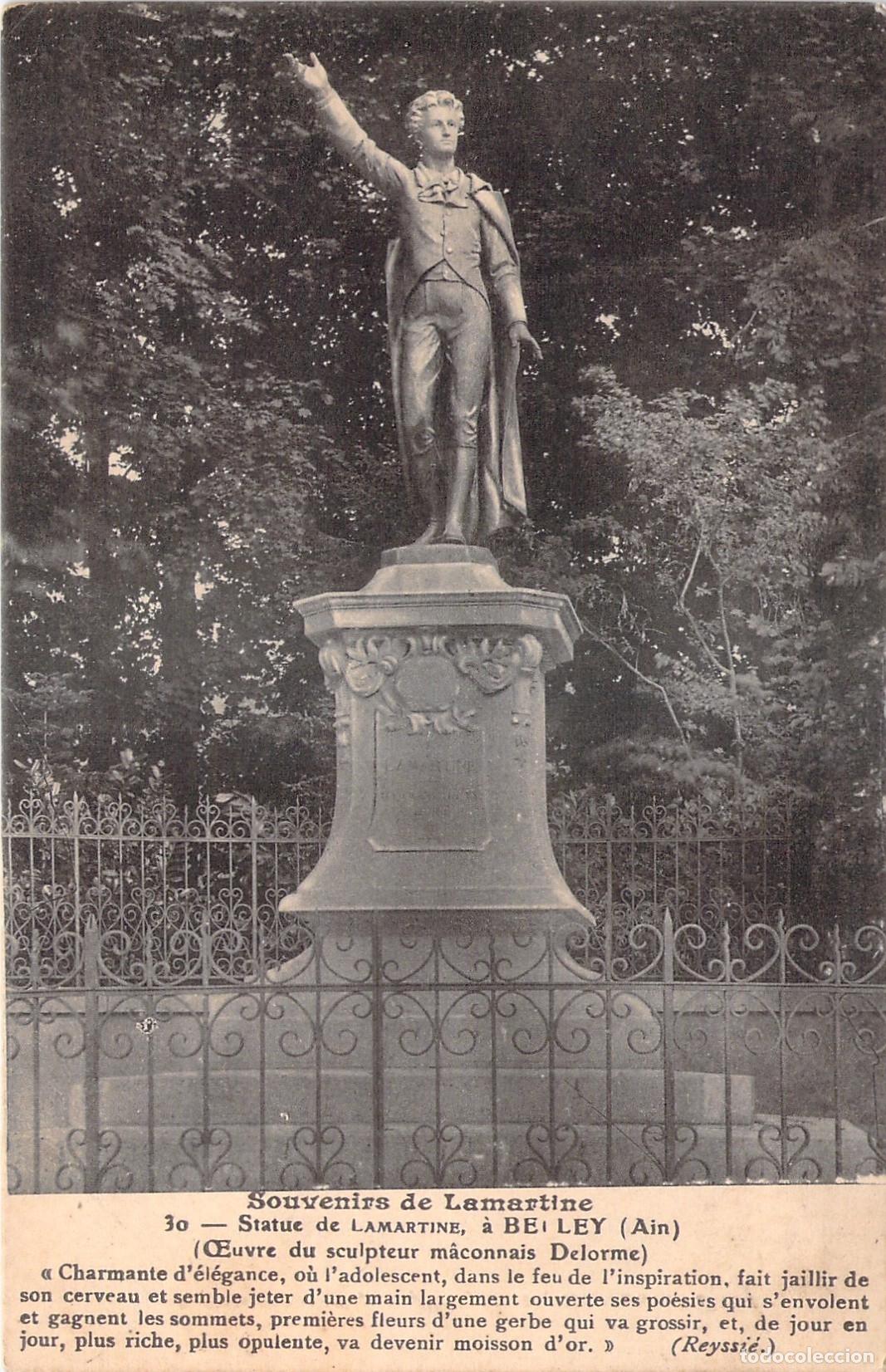 Cartoline: Postal de la estatua de Lamartine en Belley, Francia