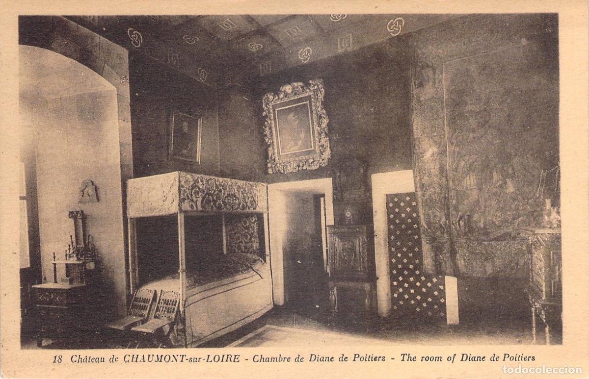 Postales: Postal del interior del Castillo de Chaumont, habitaci&oacute;n de Diane de Poitiers