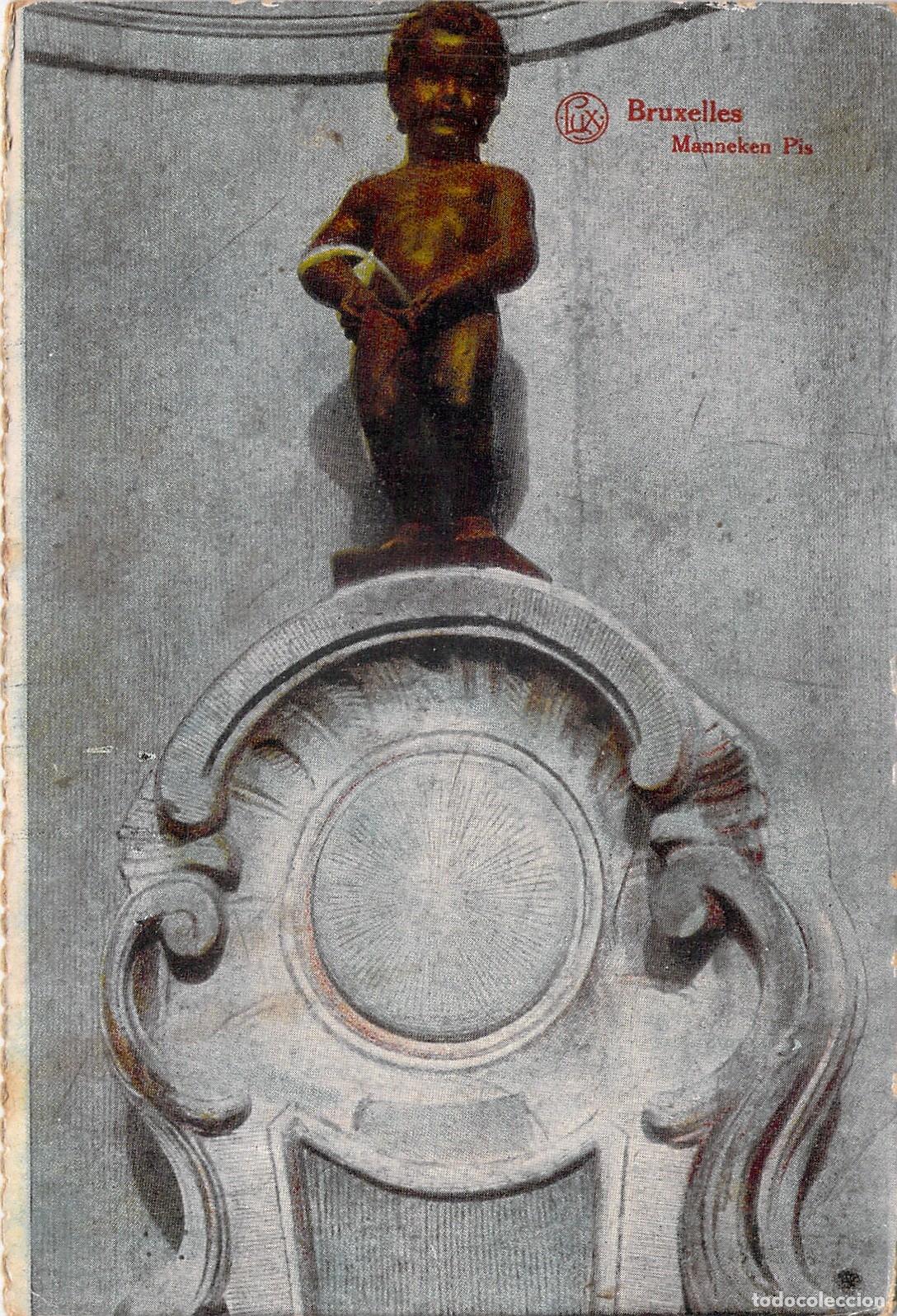 Postales: Postal de Bruselas con la ic&oacute;nica estatua de Manneken Pis