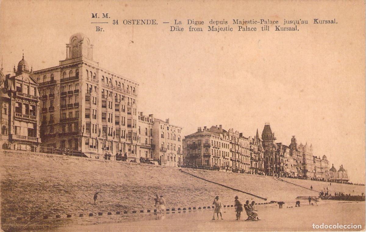 Postkarten: Postal de Ostende mostrando el Dique desde el Majestic Palace hasta el Kursaal