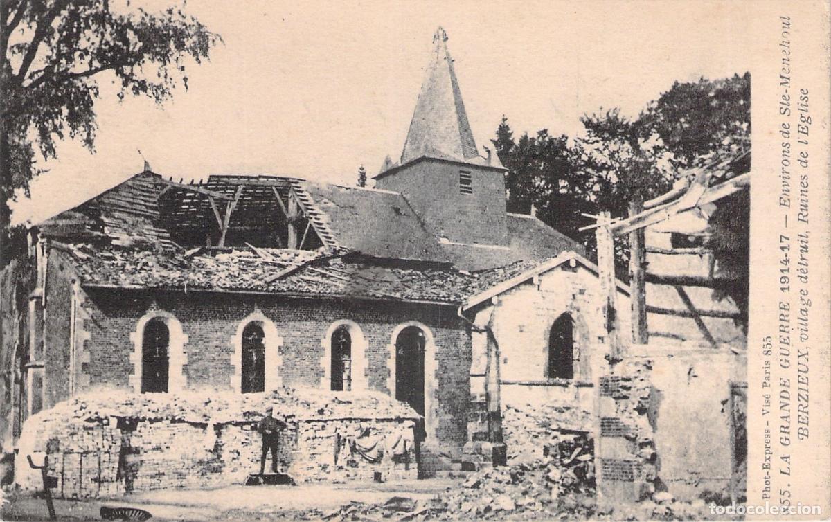 Postales: Postal de Berzieux, Iglesia destruida durante la Primera Guerra Mundial