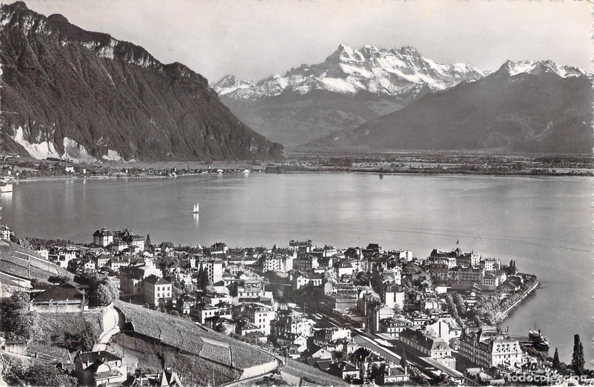 Postales: Postal de Montreux y las Dents du Midi, Suiza
