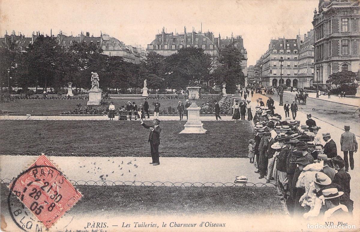 Postales: Postal de Paris Jard&iacute;n de las Tuller&iacute;as con Hombre P&aacute;jaro