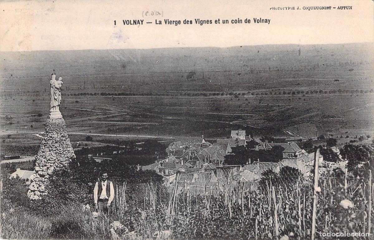Cartoline: Postal de Volnay La Vierge des Vignes y vista del pueblo en Francia