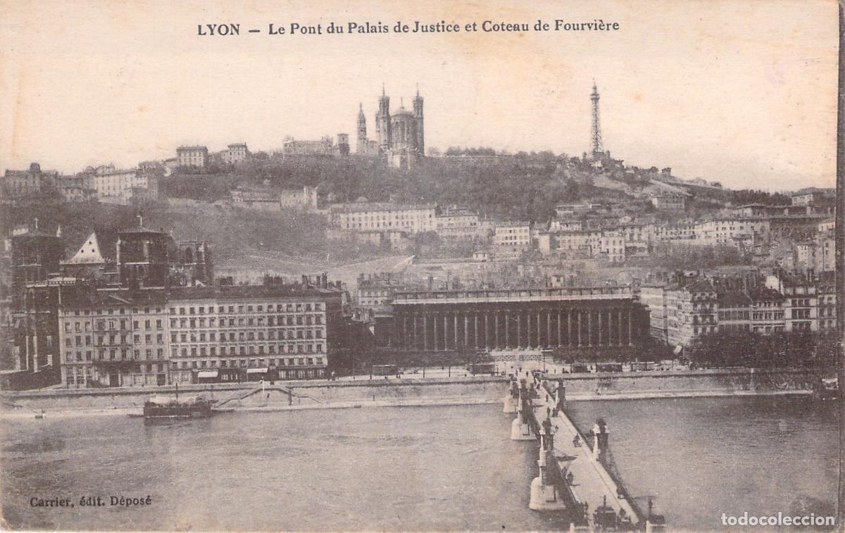 Postales: Postal de Lyon, Puente del Palacio de Justicia y colina de Fourvi&egrave;re