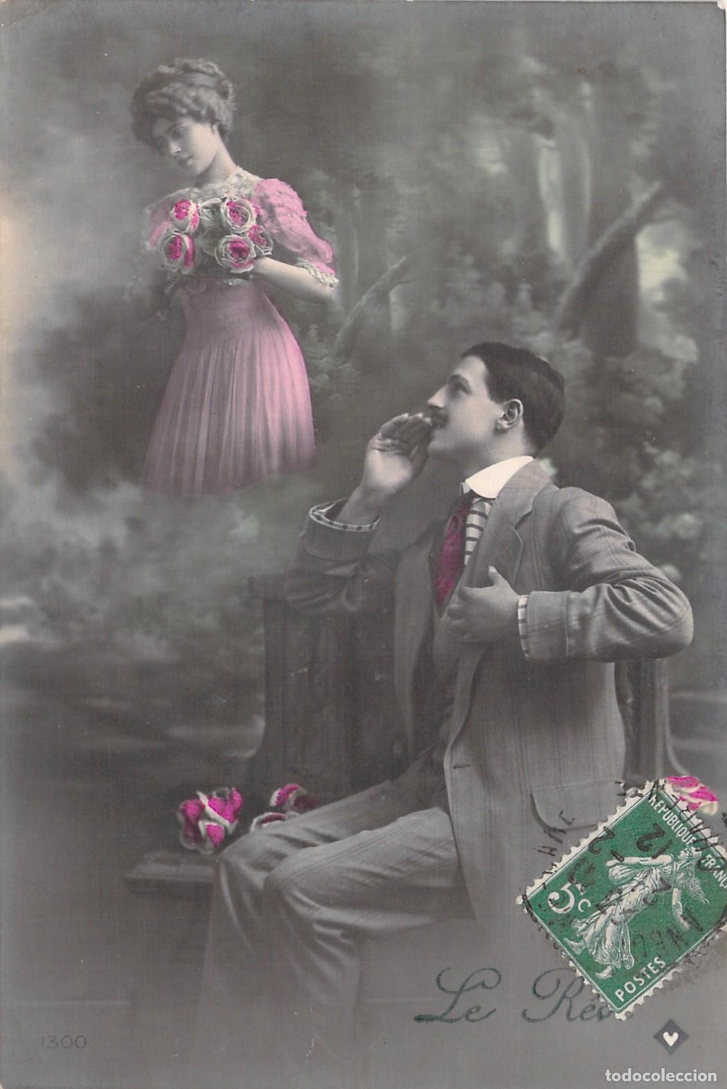 Postais: Postal rom&aacute;ntica de pareja con flores coloreadas