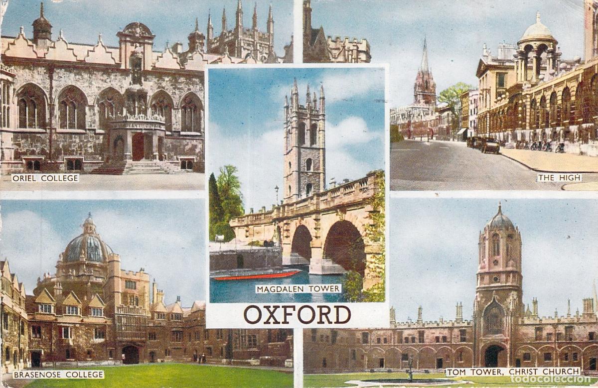 Postkarten: Postal de Oxford mostrando Oriel College, Magdalen Tower y Christ Church