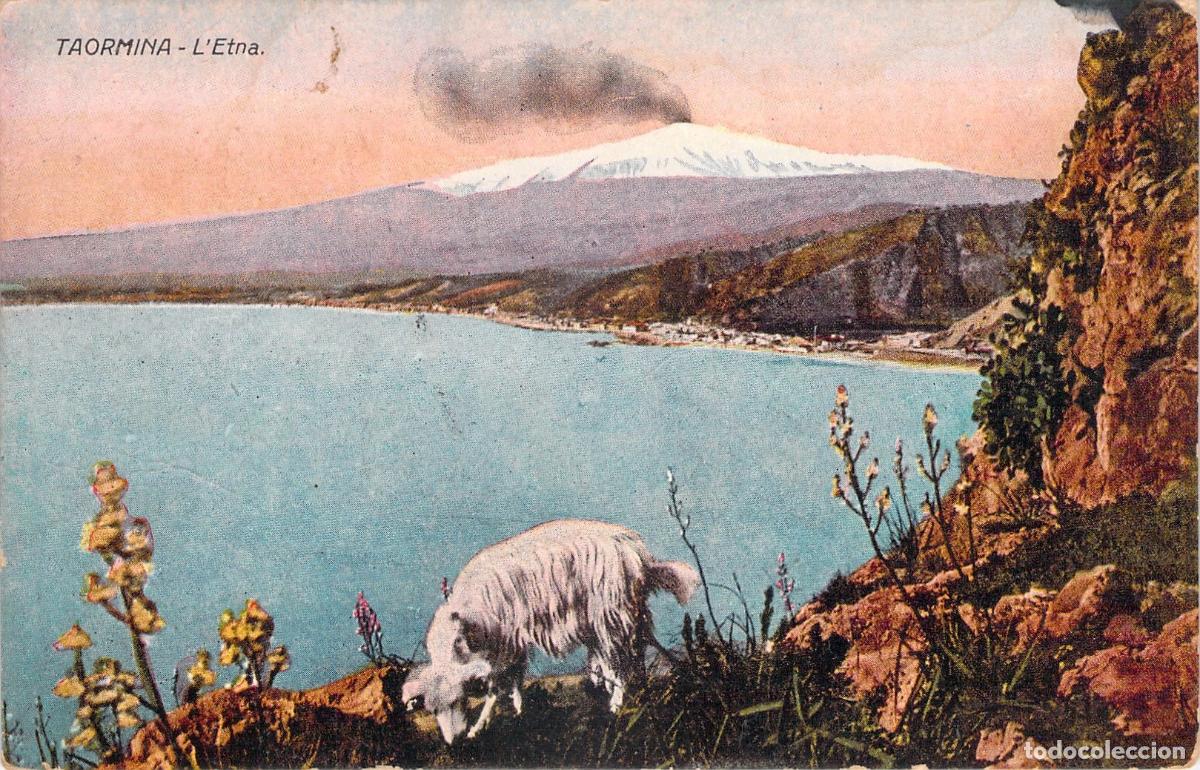 Postkarten: Postal de Taormina y el volc&aacute;n Etna con vista al mar