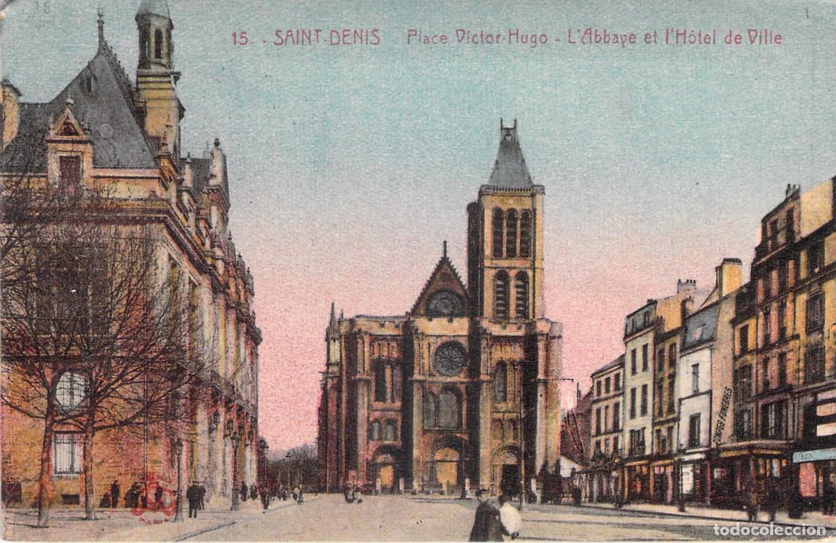 Postkarten: Postal de la Bas&iacute;lica y el Ayuntamiento en Saint-Denis, Francia