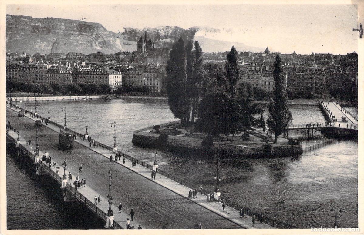 Postales: Postal de la Isla Rousseau y vista urbana de Ginebra