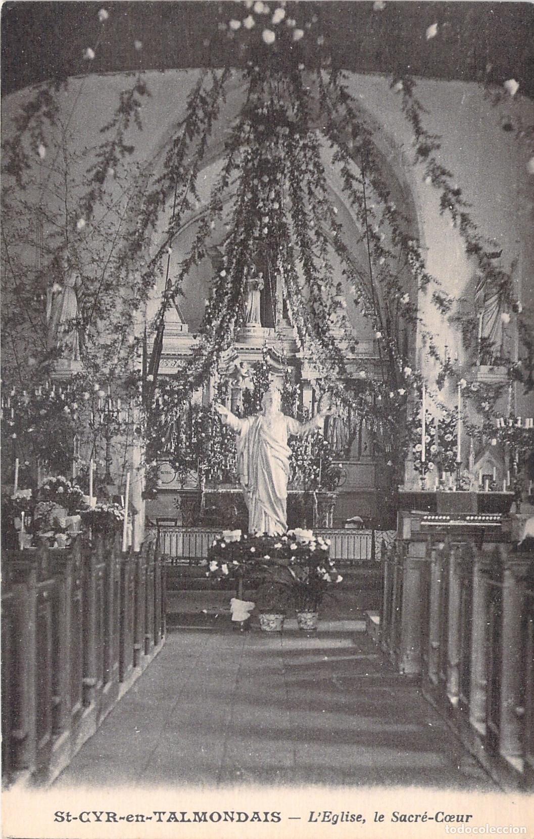 Postales: Postal de la iglesia de Saint-Cyr-en-Talmondais con el Sagrado Coraz&oacute;n