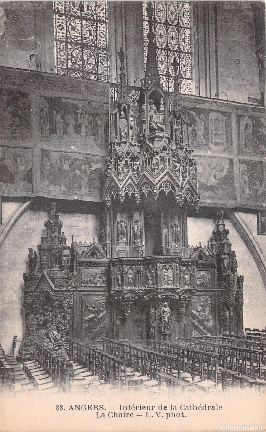 Postales: Postal de la Catedral de Angers, interior con p&uacute;lpito detallado