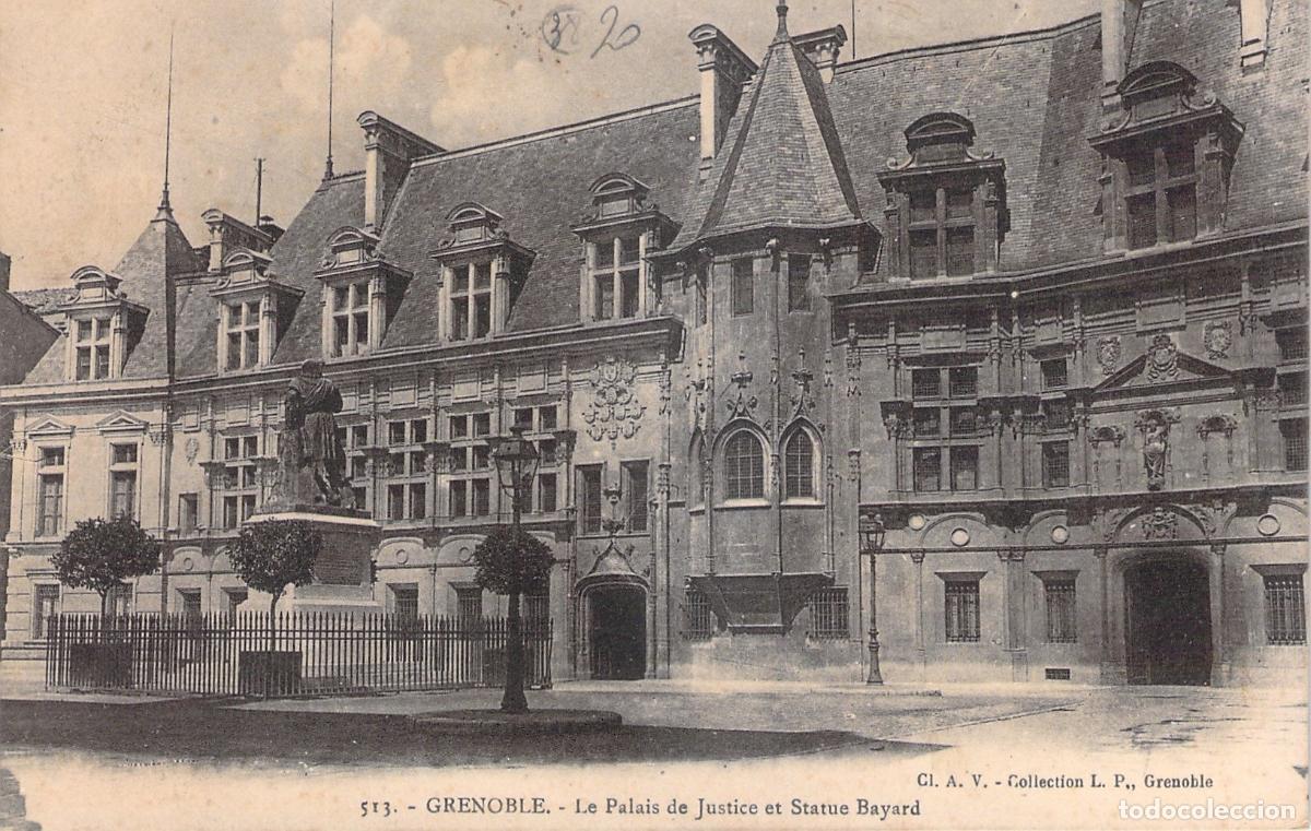 Cartes Postales: Postal de Grenoble: Palacio de Justicia y Estatua de Bayard