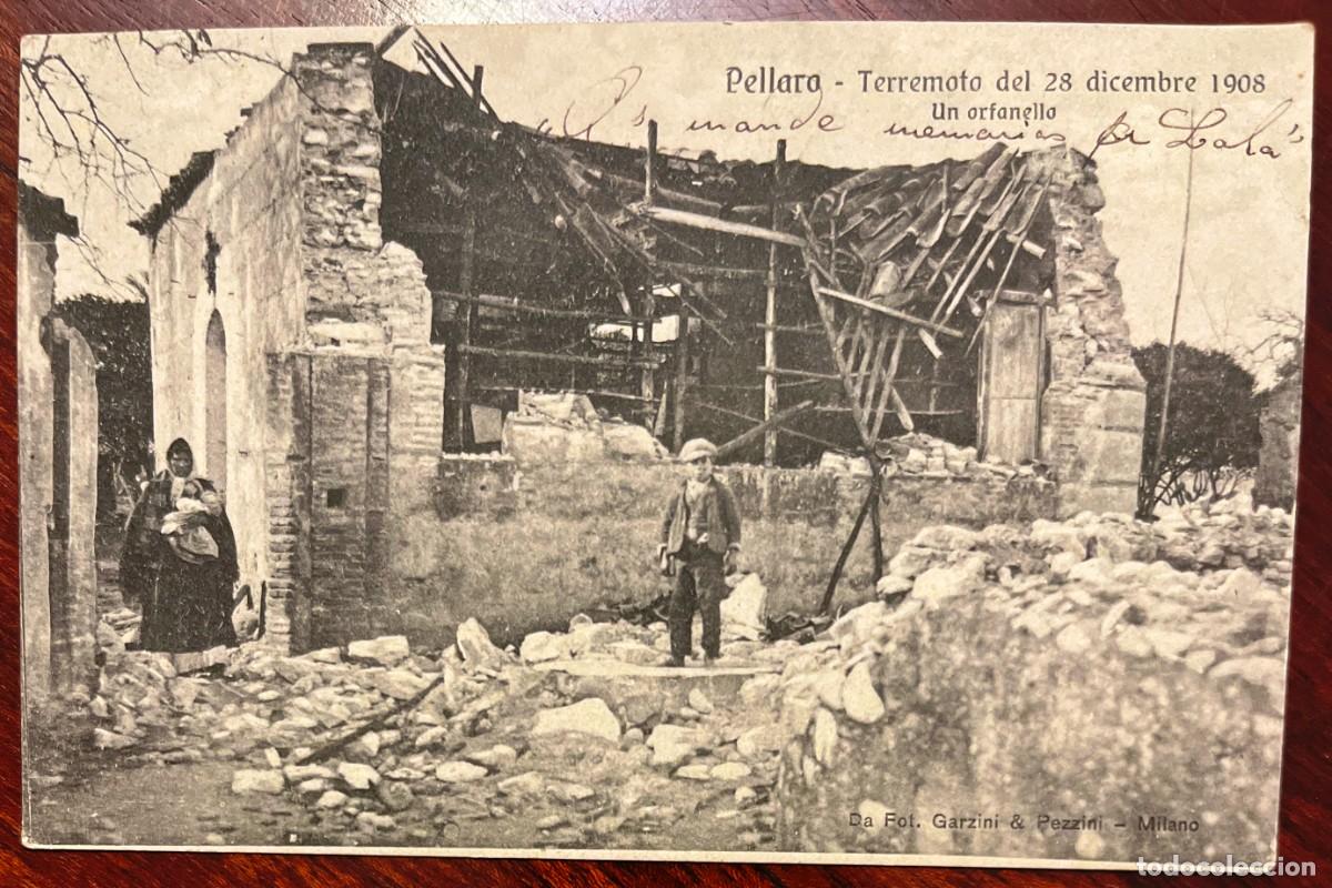 Postais: PELLARO (Italia), Terremoto del 28 dicembre 1908, un Orfanello, escrita desde San Remo a C&aacute;diz.