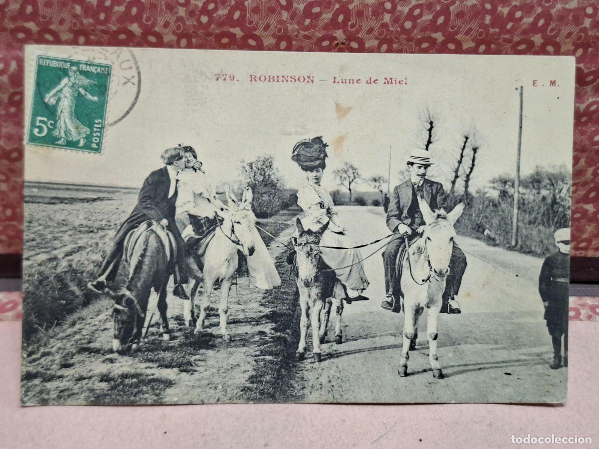 Postkarten: ANTIGUA POSTAL ROMANTICA BURROS ASNOS LUNA DE MIEL ROBINSON FRANCIA
