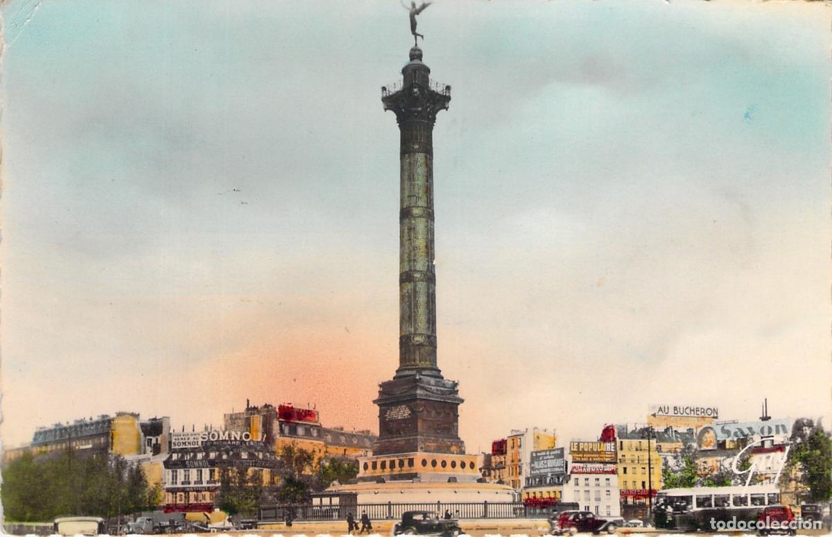 Cartoline: Postal de la Place de la Bastille en Paris, Monumento Hist&oacute;rico