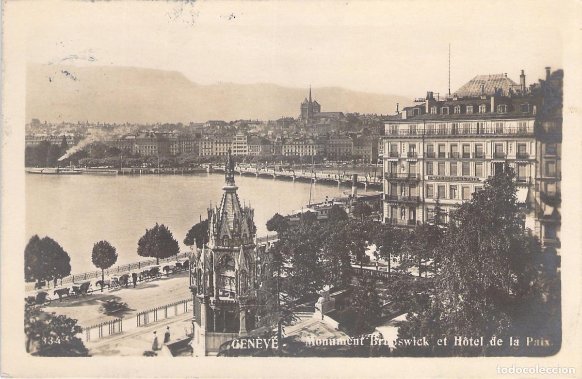 Postales: Postal de Ginebra Monumento Brunswick y Hotel de la Paix
