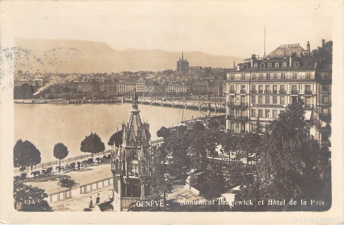 Postales: Postal de Ginebra Monumento Brunswick y Hotel de la Paix