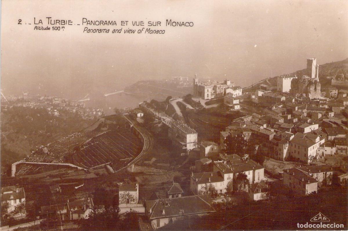 Postales: Postal de panorama de La Turbie y vista de M&oacute;naco