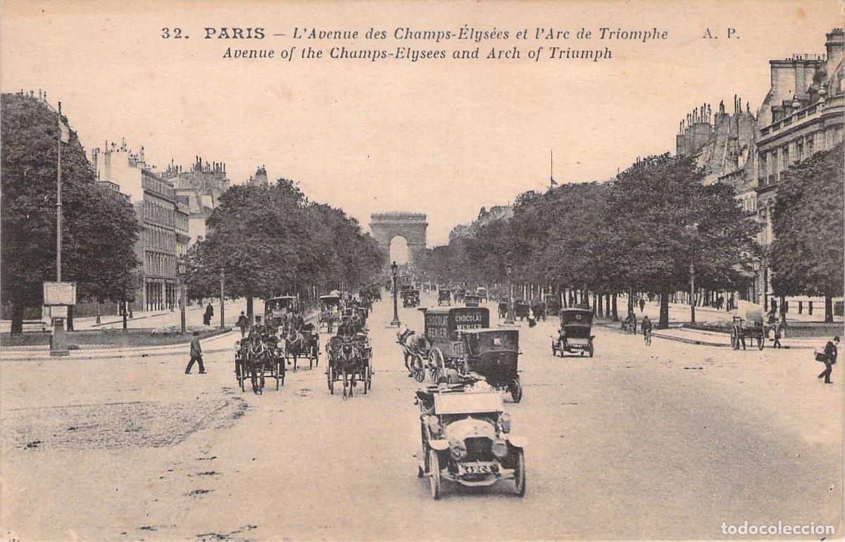 Cartoline: Postal de los Campos El&iacute;seos y el Arco del Triunfo en Par&iacute;s