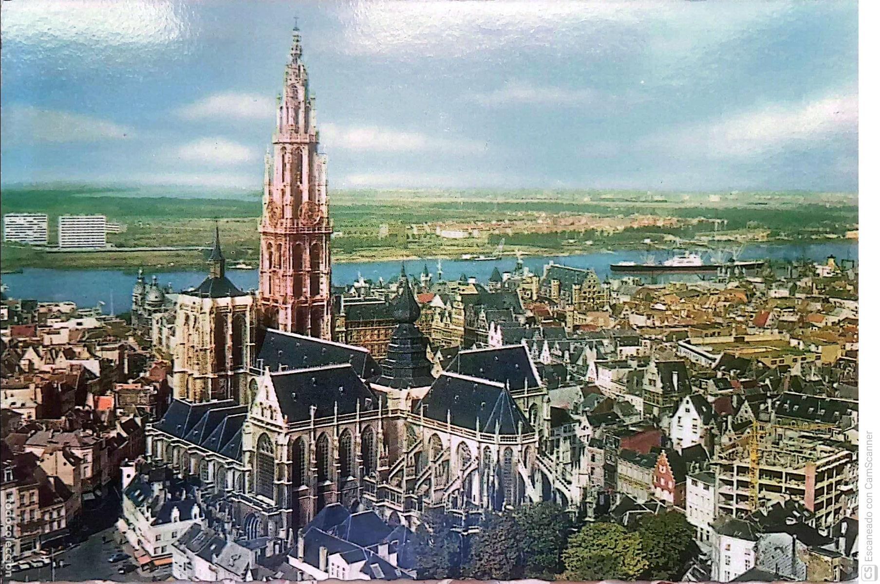 Postkarten: Amberes (B&eacute;lgica). Catedral y r&iacute;o Escalda. Nueva. Color
