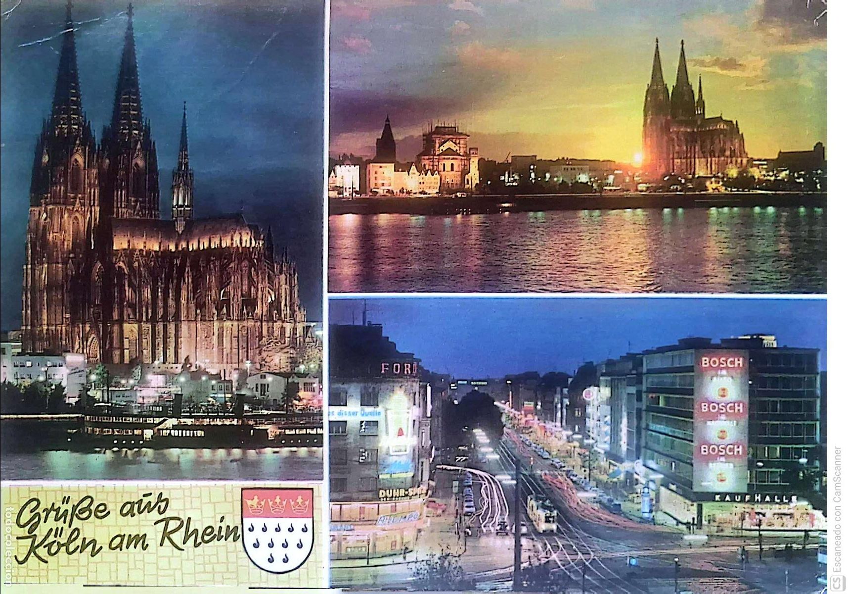 Postkarten: Colonia (Alemania). 2505 Vistas varias con la Catedral. Usada con sello. Color