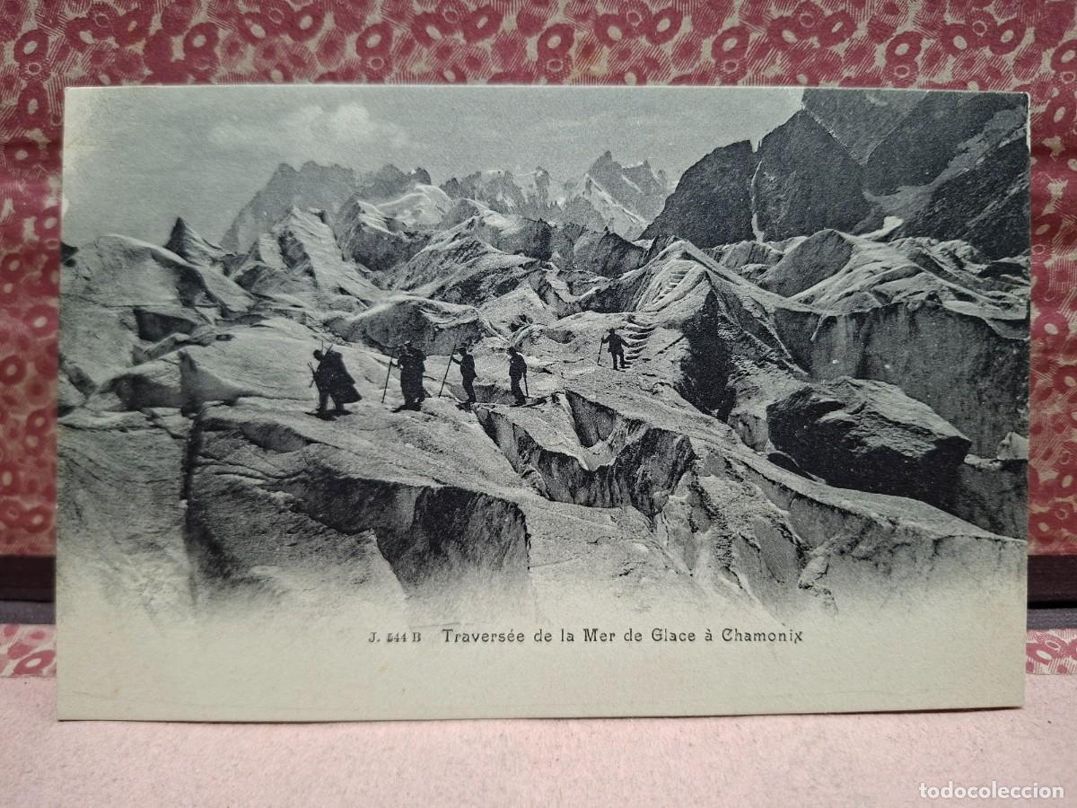 Postkarten: ANTIGUA POSTAL ALPINISMO ALTA MONTA&Ntilde;A CHAMONIX MONT BLANC MER DE GLACE