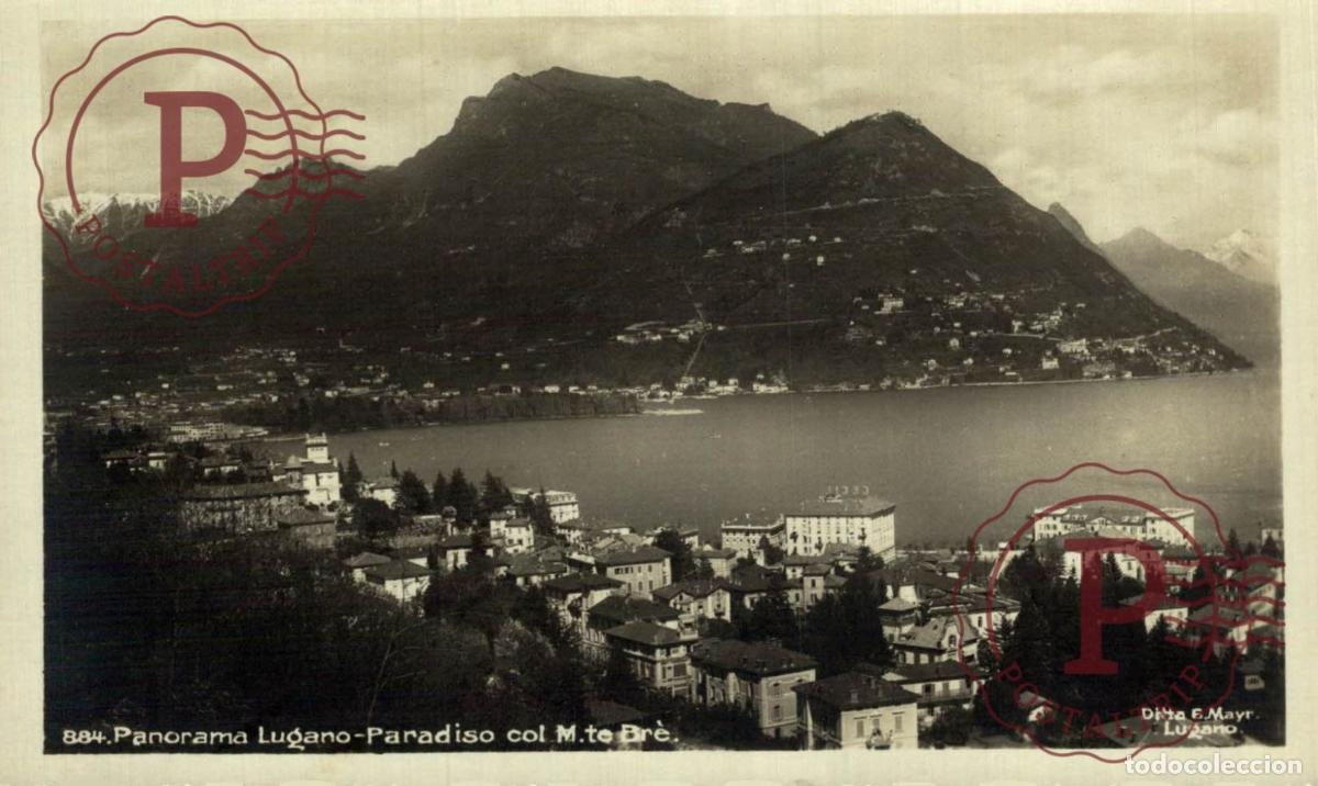 Cartoline: LUGANO. Panorama Lugano, Paradiso col M. Br&egrave;. TESINO. SUIZA. SWISS. SWITZERLAND.