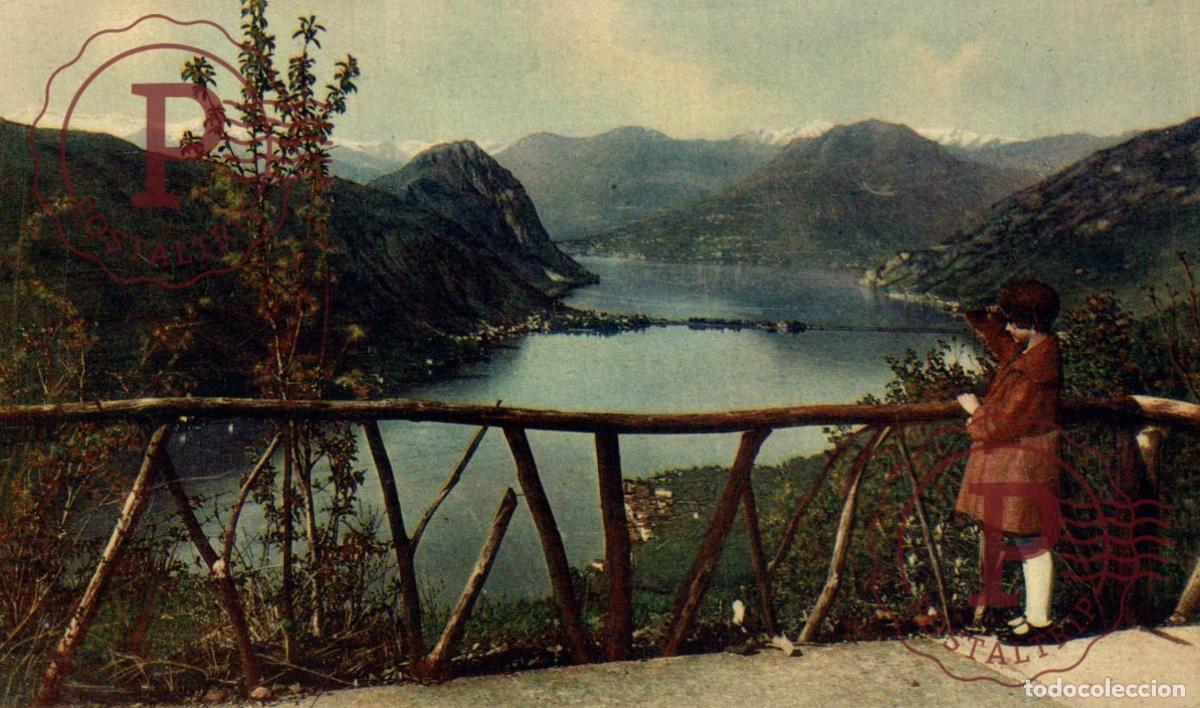 Cartoline: LUGANO. Lago Di Lugano - Ponte di Melide coi M. ti S. Salvatore e Br&egrave;. TESINO. SUIZA. SWISS. SWITZER