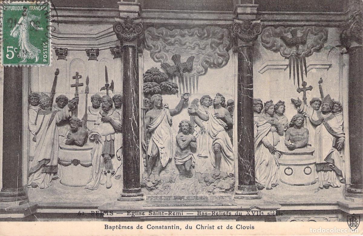 Postkarten: Postal de la Iglesia Saint-Remi en Reims con bajorrelieves