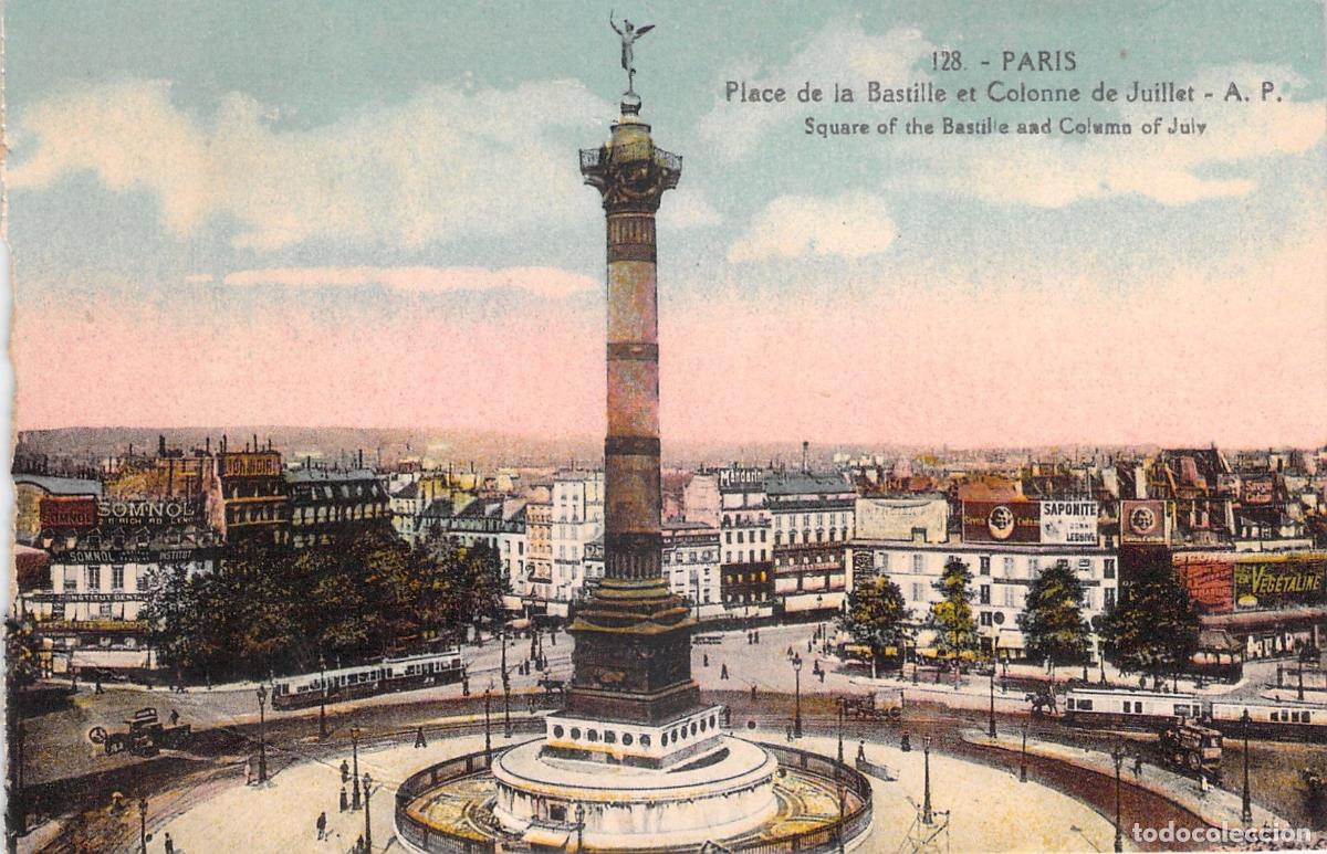 Postales: Postal de la Place de la Bastille y la Columna de Julio en Par&iacute;s