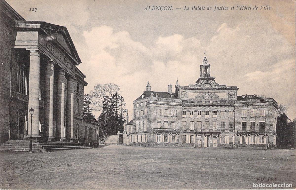 Postales: Postal de Alen&ccedil;on: Palacio de Justicia y Ayuntamiento